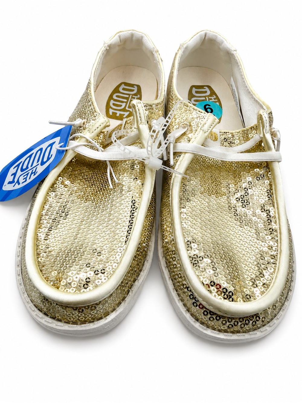 Hey Dude Women's Gold Sequin Lace-Up Slip-Ons